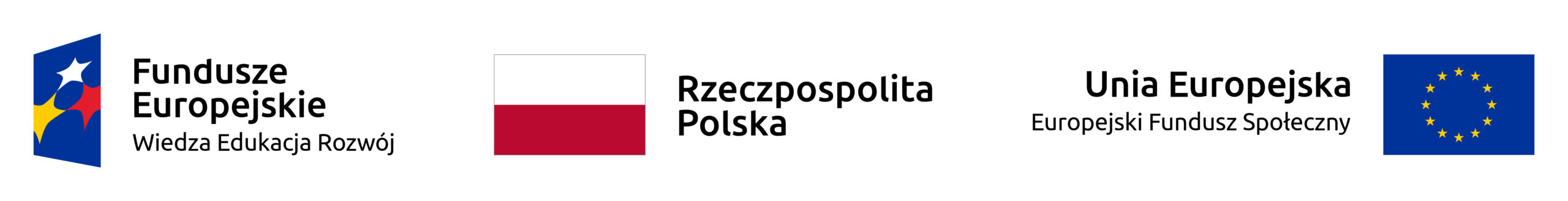 Logotypy: Fundusze Europejskie Wiedza Edukacja Rozwój, Flaga Rzeczypospolita Polska, Unia Europejska Europejski Fundusz Społeczny