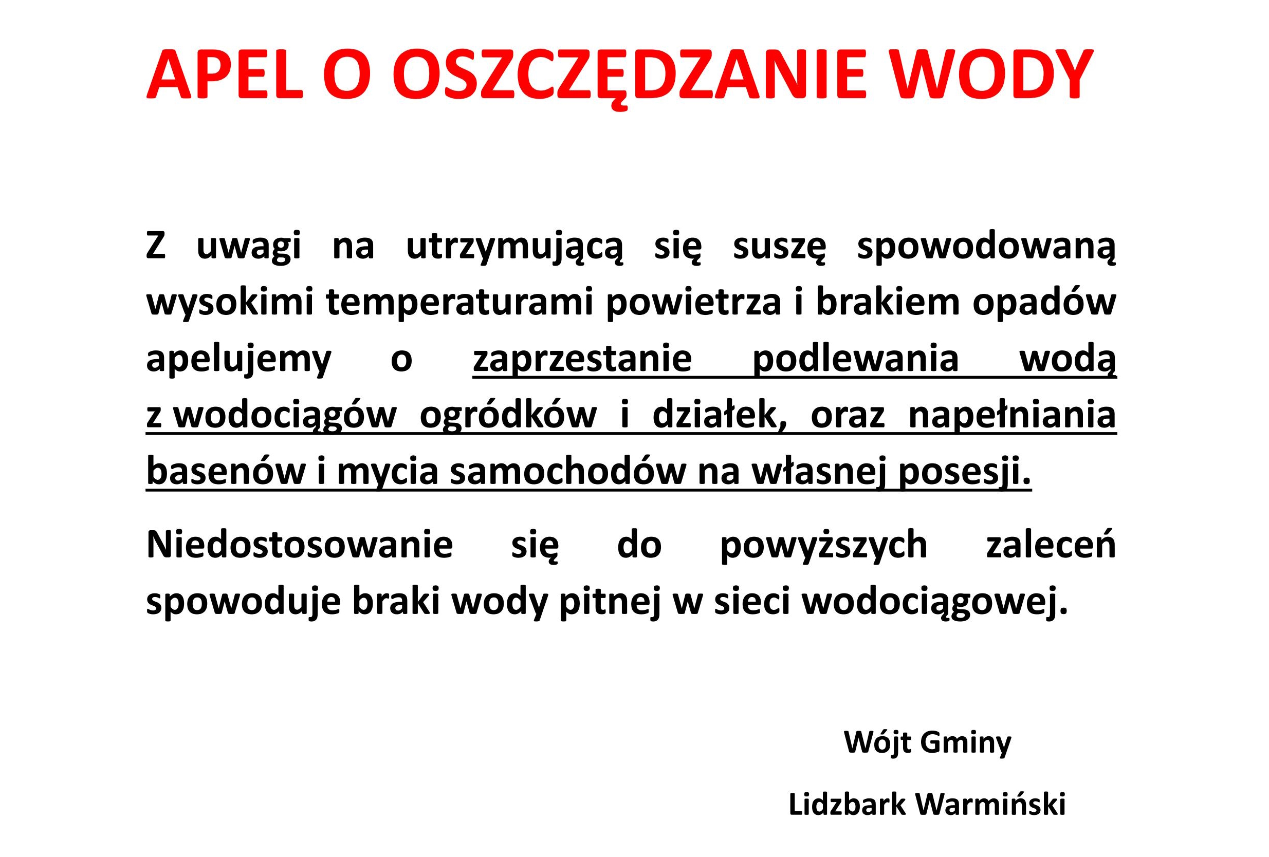 apel o oszczędzanie wody