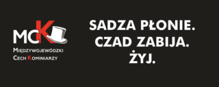 na obrazku hasło kampanii Sadza płonie. czad zabija. żyj.