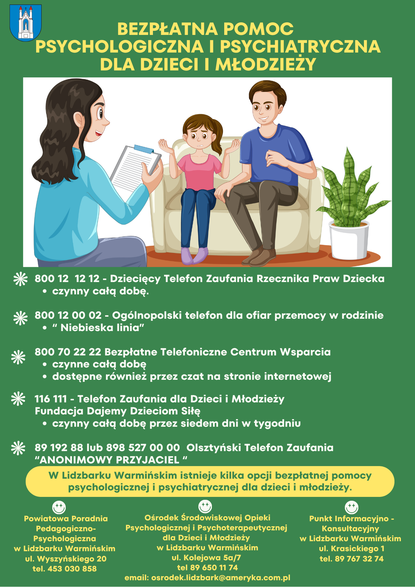 informacje o pomocy psychologicznej dla dzieci i młodzieży